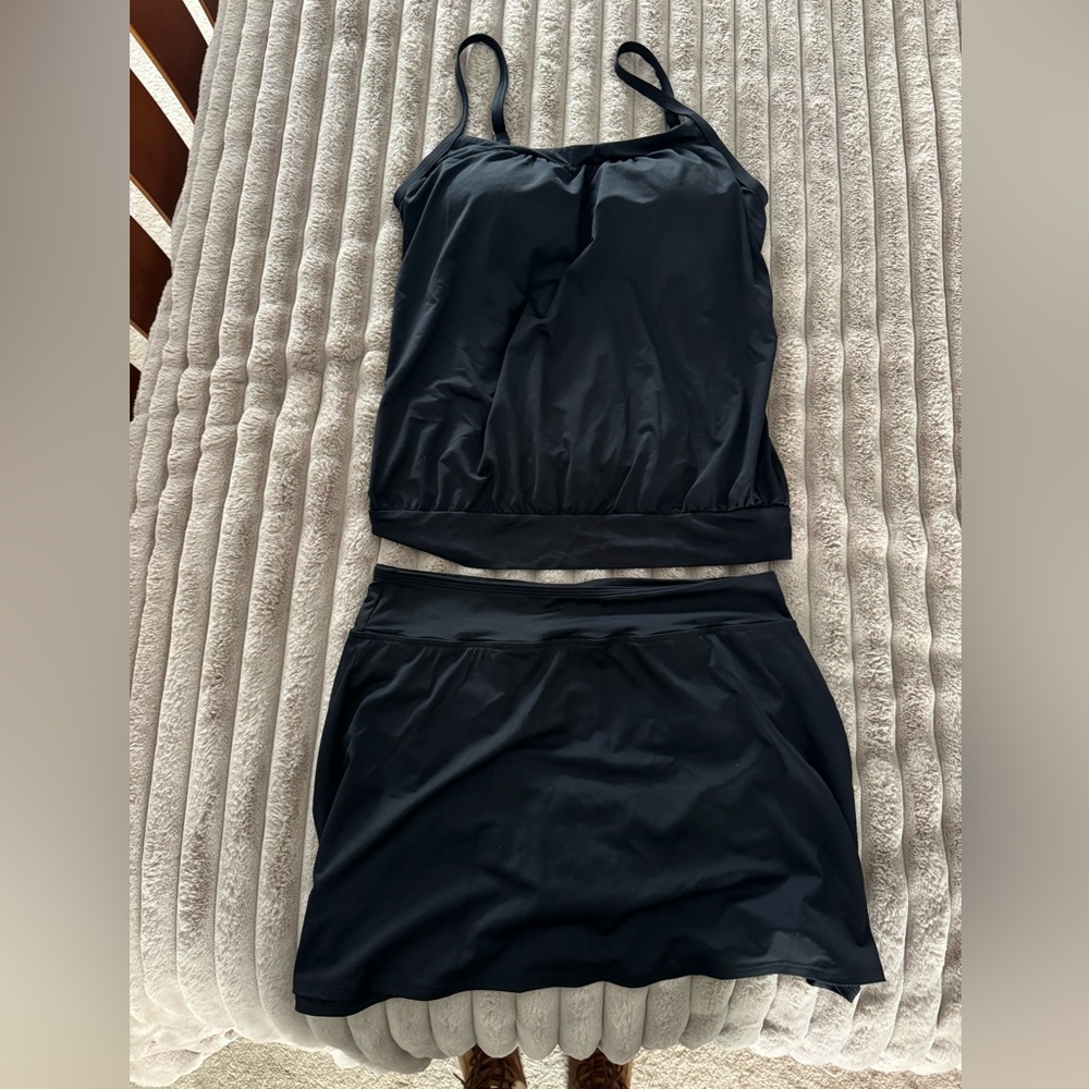 Land’s End Tankini Swim Set, Tank Top & Swim Skirt w/ Built-In Bottom, Size 10
